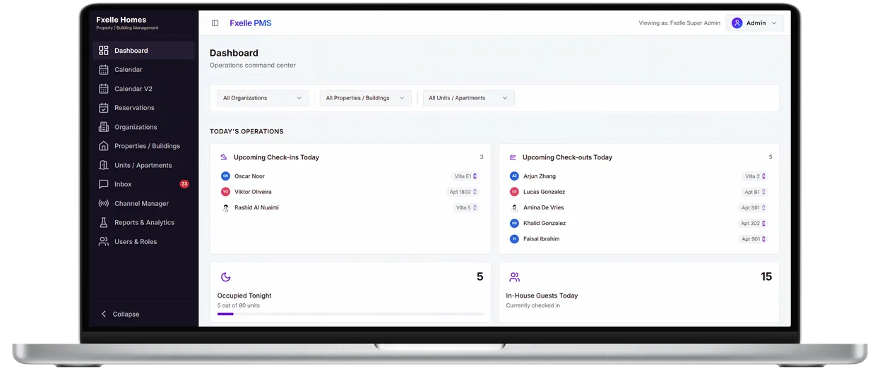 Fxelle Homes dashboard preview